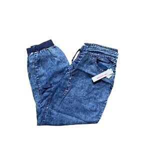 Refuge Womens Tencel Jogger Pants Size 12 Blue With Drawstring Waist NWT